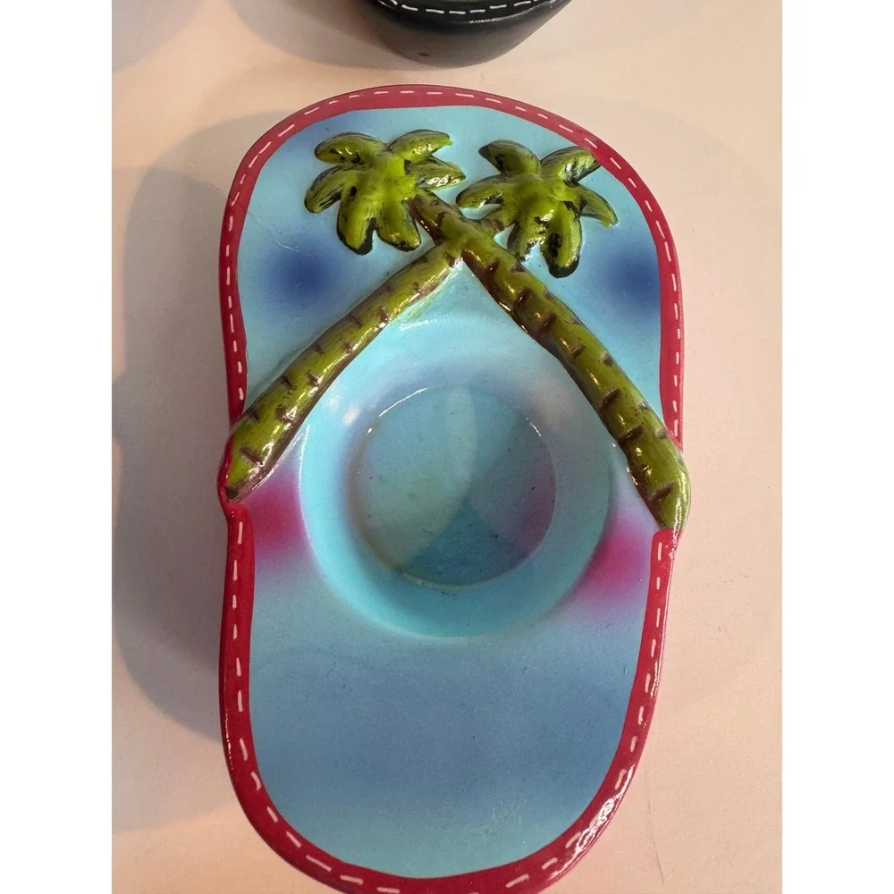Flip Flop Candle Holders‎ Set of 4 Ceramic Palm Tree Votive Tealight Beach Decor